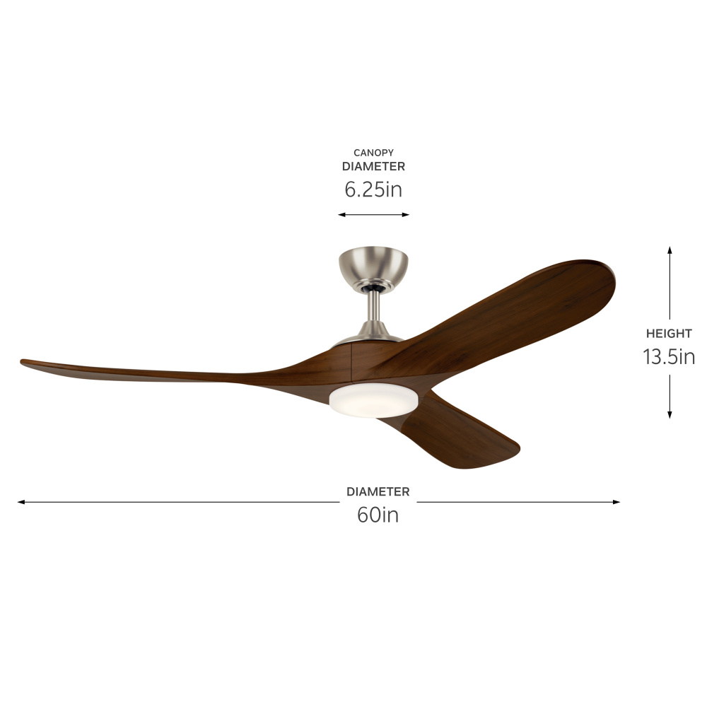 60" Mylo Ceiling Fan w/ Satin Etch Cased Opal Glass in Brushed Nickel w/ Natural Walnut Wood Bla