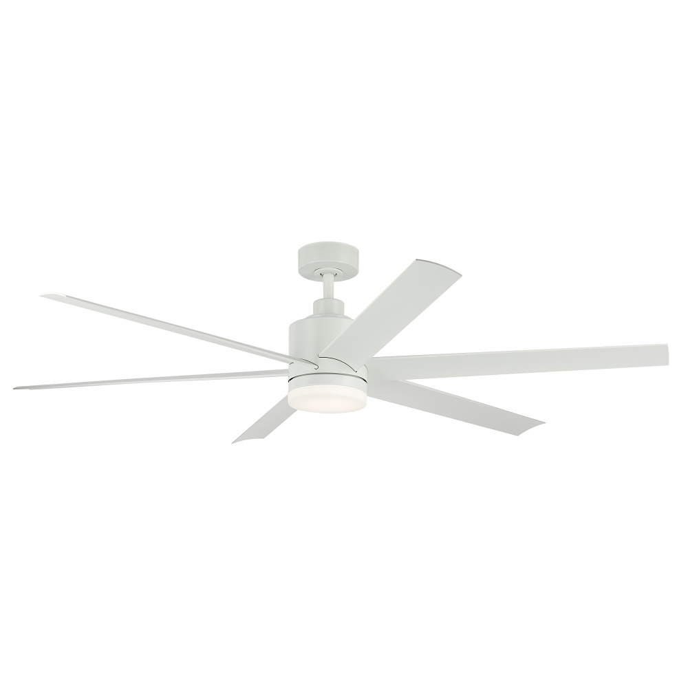 65 Inch Loa Ceiling Fan with Satin Etch Cased Opal Glass in Matte White with White Blades
