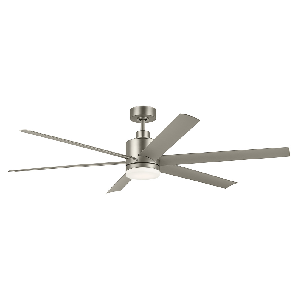 65 Inch Loa Ceiling Fan with Satin Etch Cased Opal Glass in Brushed Nickel with Silver Blades