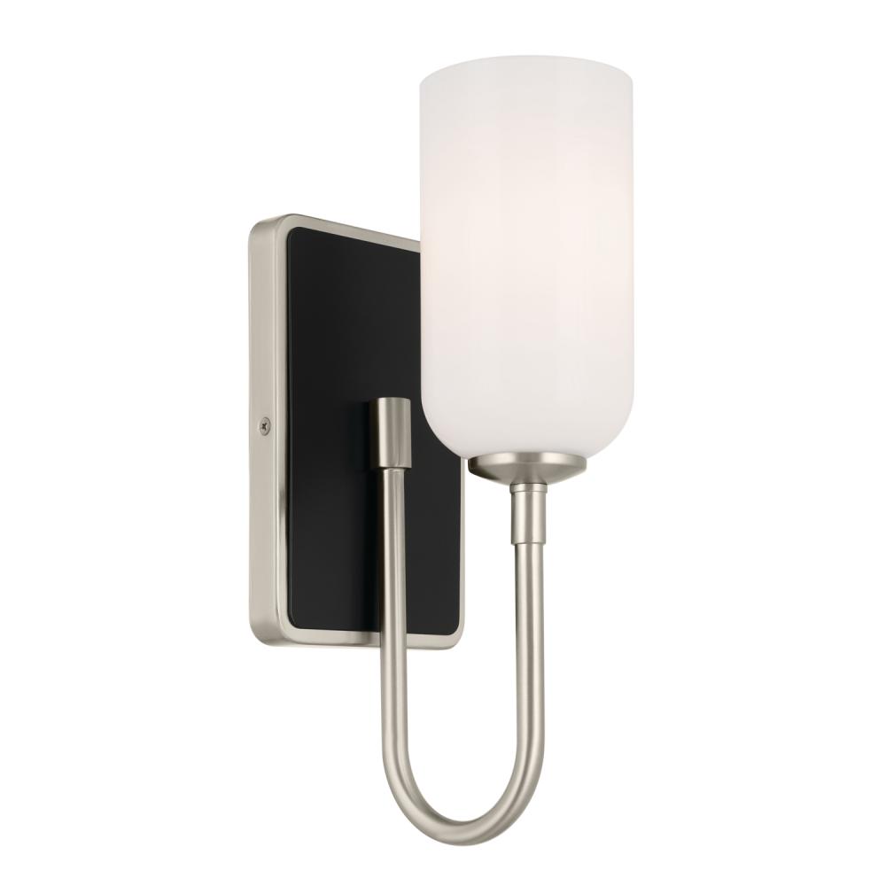 Solia 13.5 Inch 1 Light Wall Sconce with Opal Glass in Brushed Nickel with Black