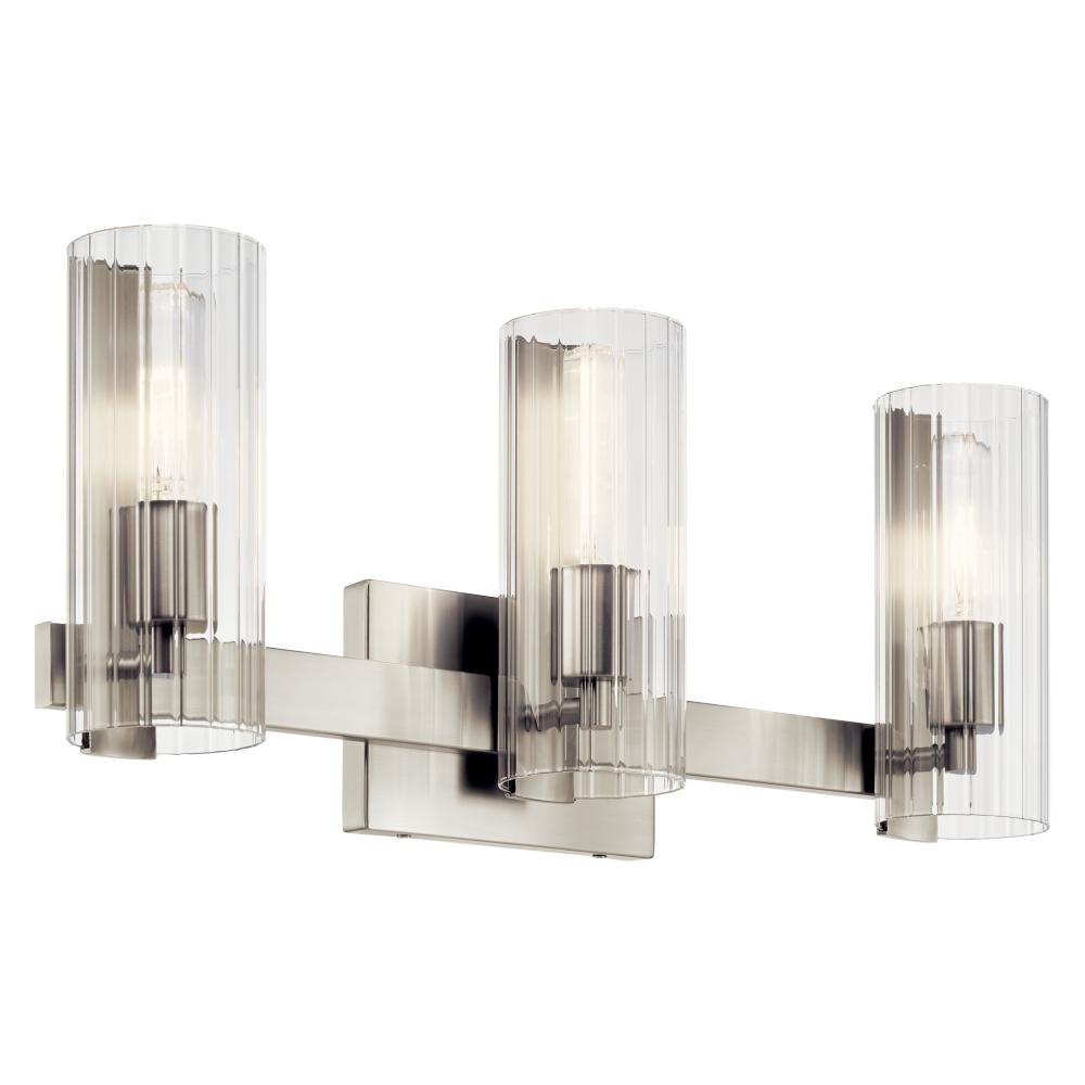 Jemsa 22.75 Inch 3 Light Vanity with Clear Fluted Glass in Brushed Nickel