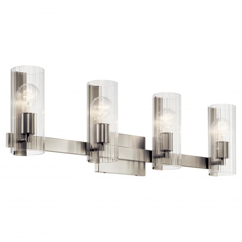 Jemsa 32 Inch 4 Light Vanity with Clear Fluted Glass in Brushed Nickel