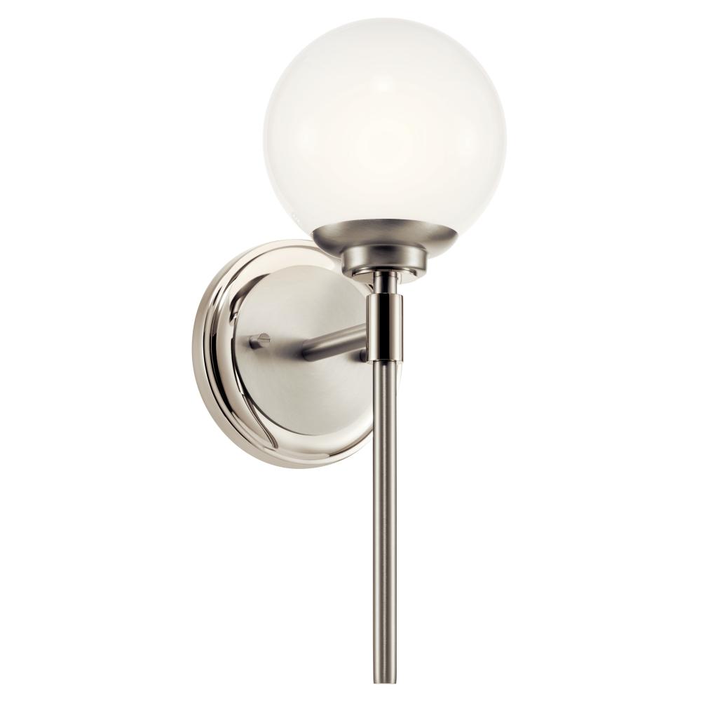 Benno 13.75 Inch 1 Light Wall Sconce with Opal Glass in Polished Nickel and Brushed Nickel