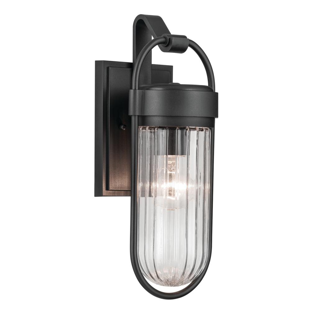 Brix 16 inch 1 Light Outdoor Wall Light with Ribbed Clear Glass in Textured Black