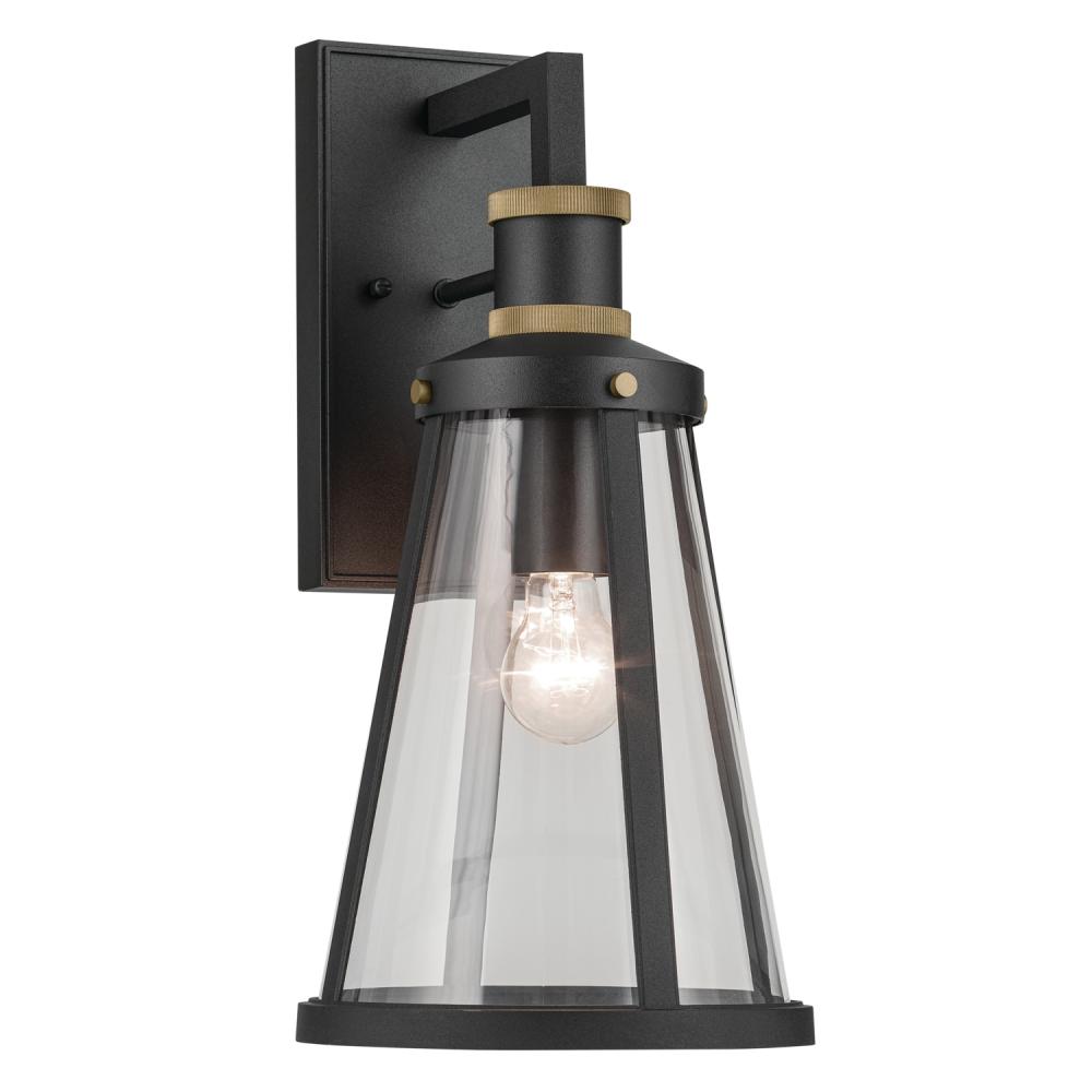 Talman 18 inch 1 Light Outdoor Wall Light with Clear Glass in Textured Black and Natural Brass