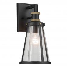 Kichler 59146BKT - Talman 13.25 inch 1 Light Outdoor Wall Light with Clear Glass in Textured Black and Natural Brass