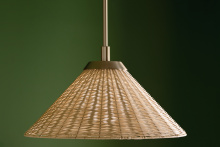 Kichler 52729CPZ - Bekah 18" 1 LT Convertible Pendant with Opal Glass and Handwoven Rattan Shade in Champagne Bronz
