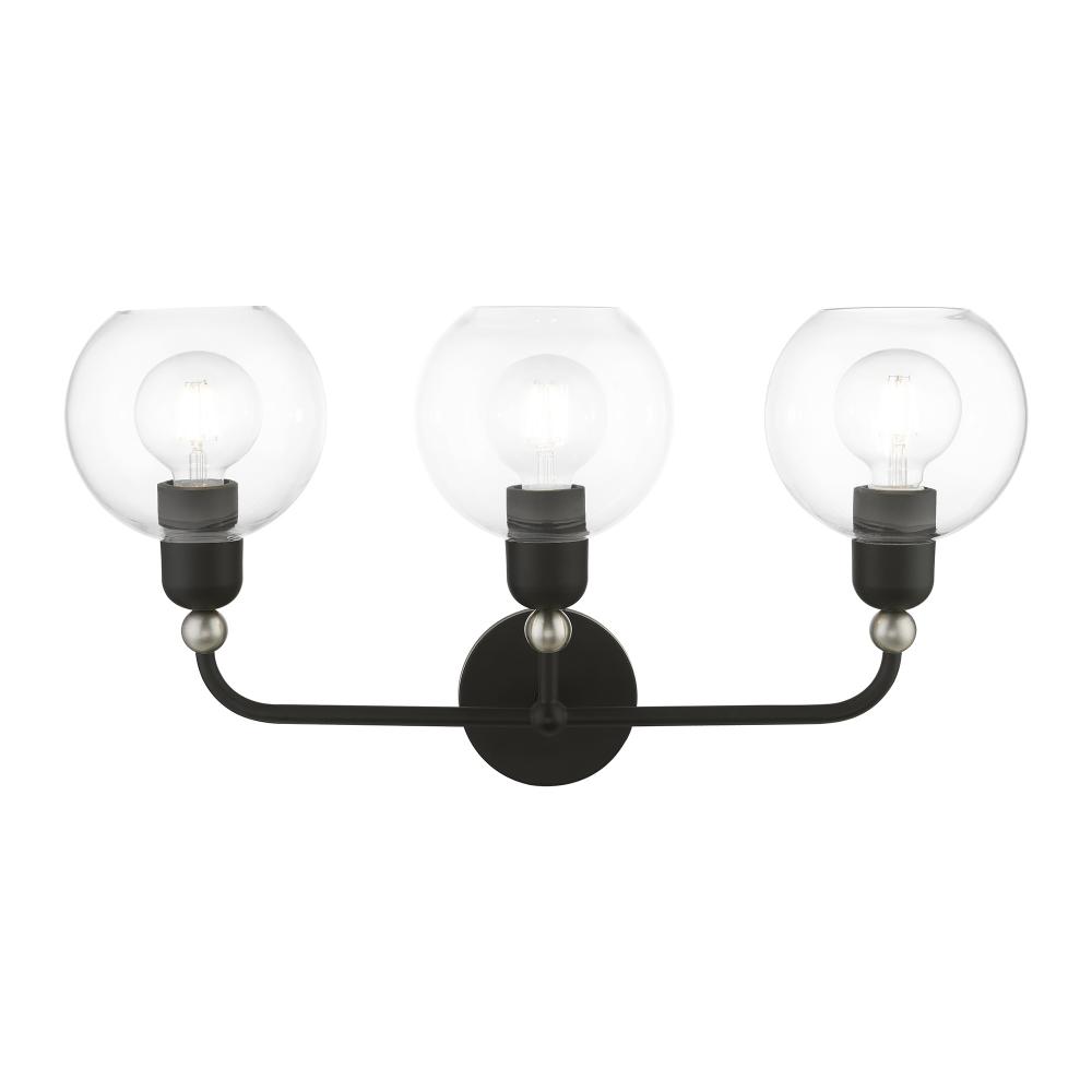 3 Light Black with Brushed Nickel Accents Sphere Vanity Sconce