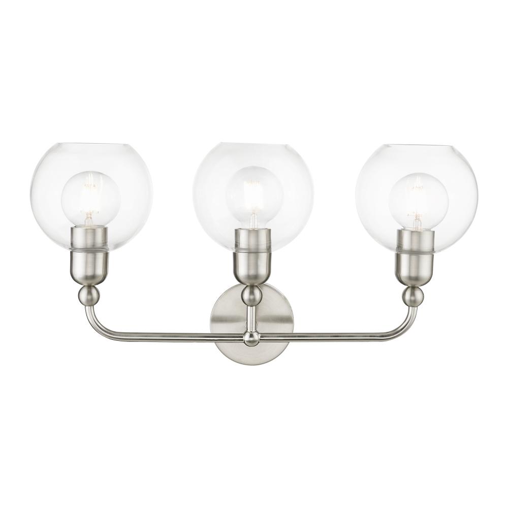 3 Light Brushed Nickel Sphere Vanity Sconce
