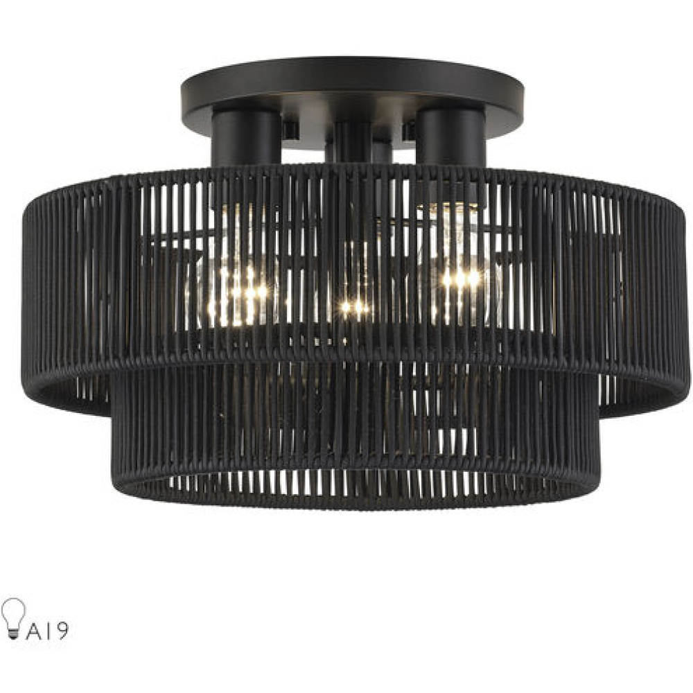 3 Light Black Large Semi-Flush