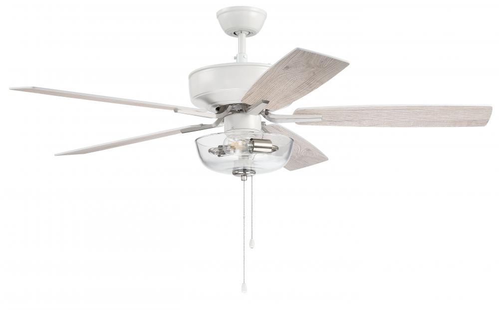 52" Ceiling Fan w/Blades, Clear Bowl LED Light Kit