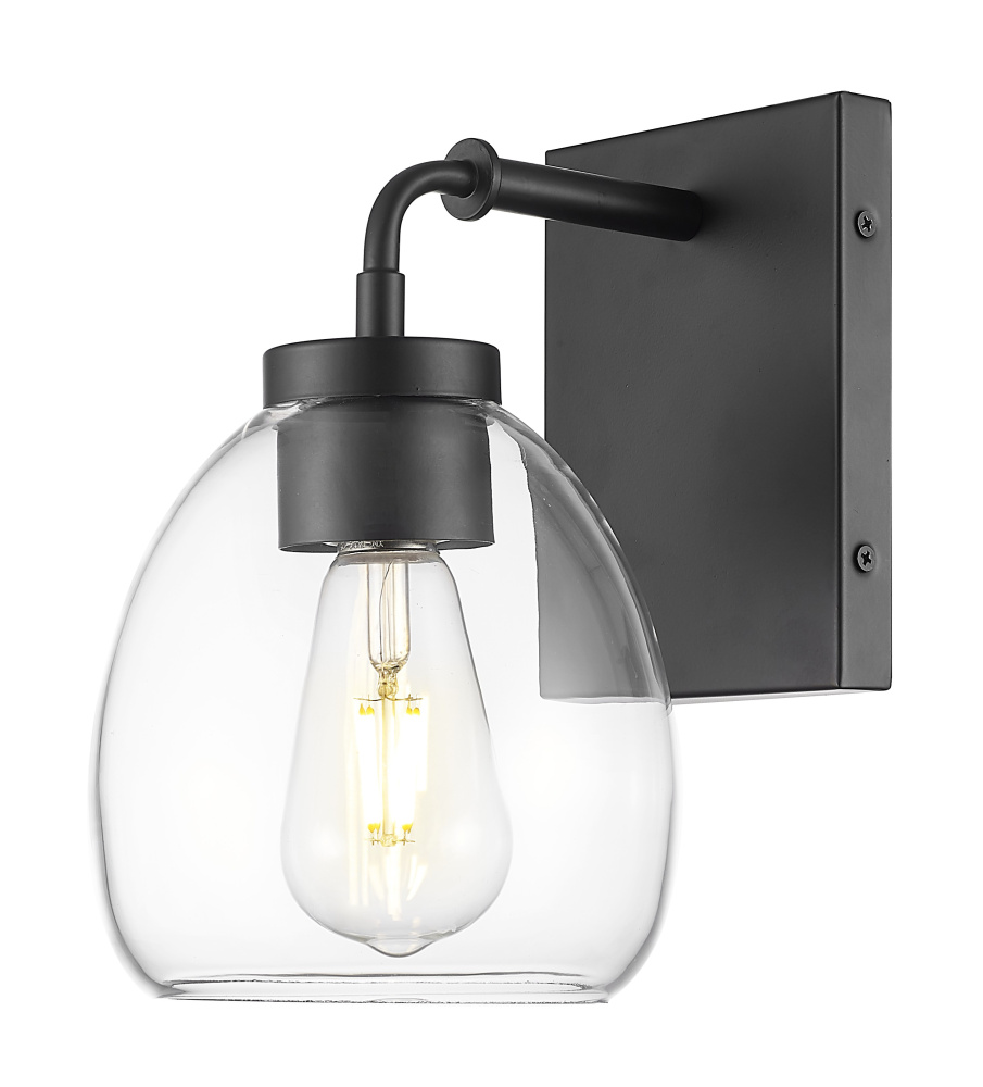 Dawes 6 in. Matte Blacke 1-Light Sconce With Clear Glass Globe