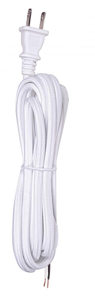 10 Foot Rayon Cord Set; White Finish; 18/2 SPT-2 105C With Molded Polarized Plug; 150 Carton; Tinned