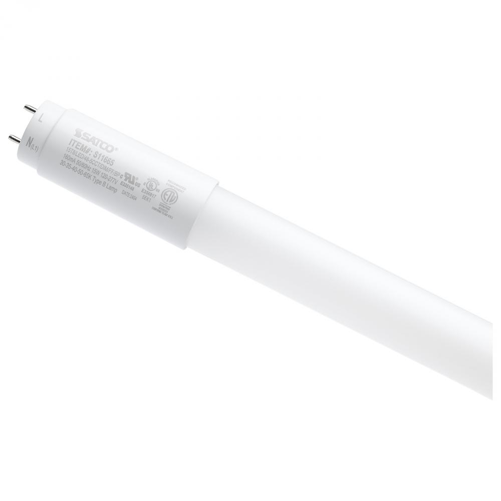 15 Watt T8 LED; 48 Inch; 30K/35K/40K/50K/65K CCT Selectable; Low Optical Flicker (less than 5%);
