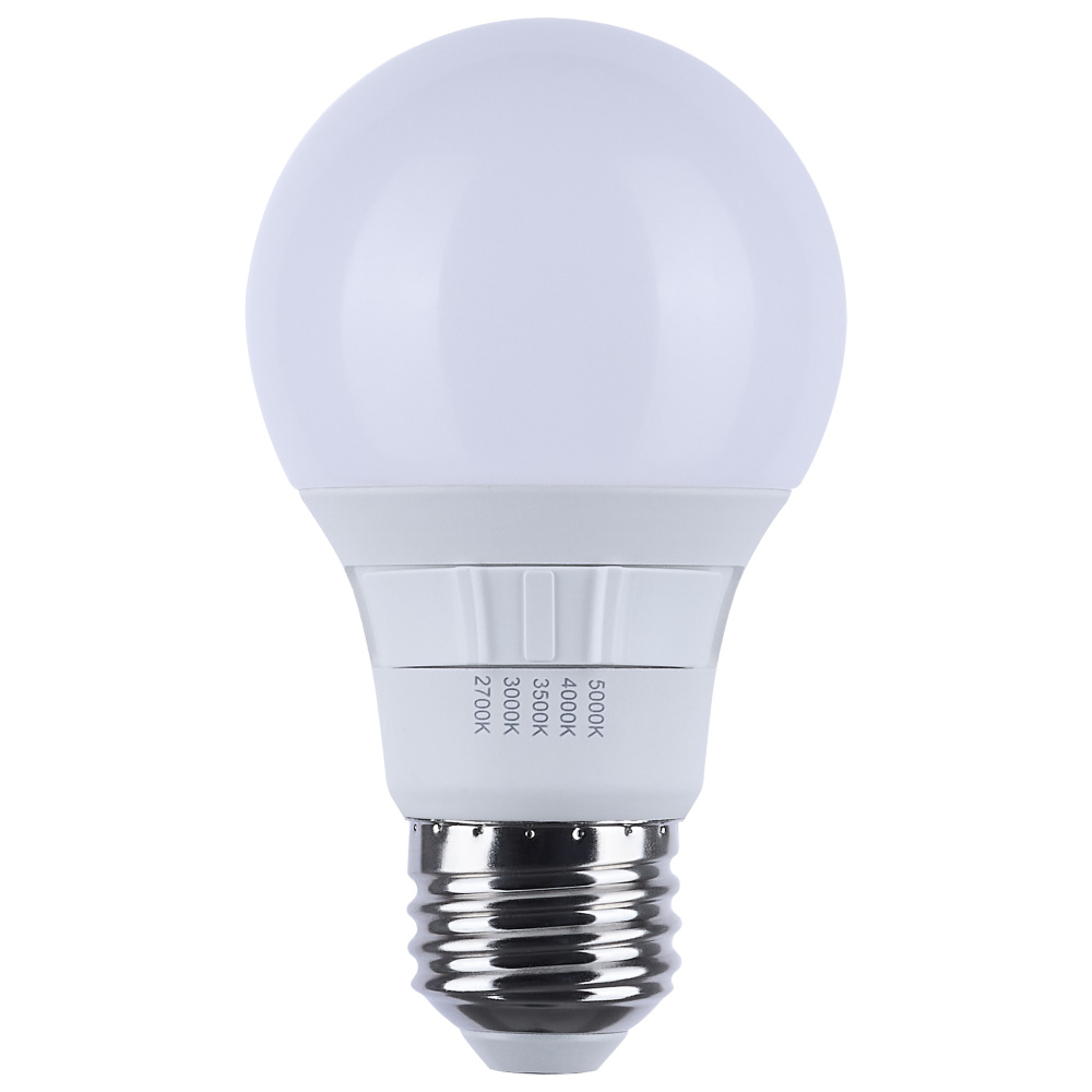 6 Watt A19 LED; 27K/3K/35K/4K/5K CCT Selectable; Medium Base; White Finish; 120 Volt; 4-Pack