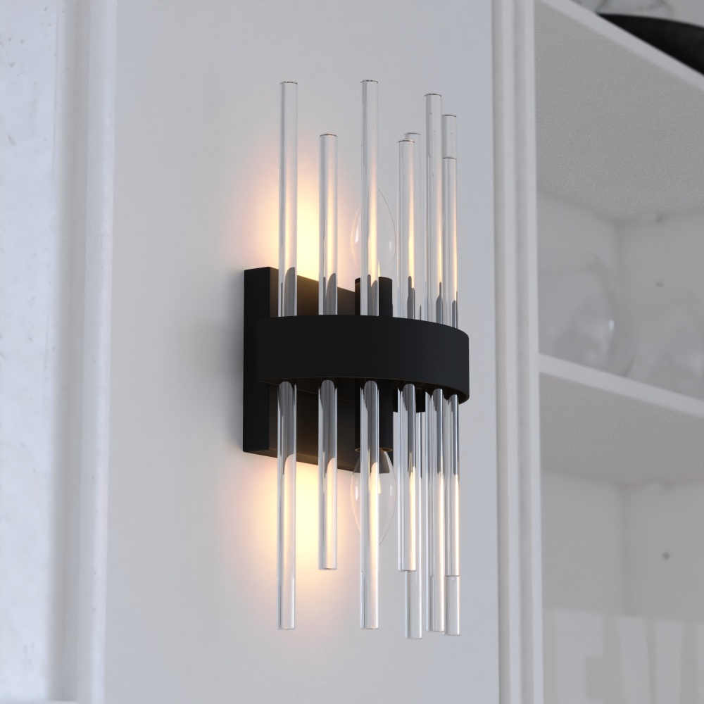 Delevan 14-in H 2 Light Wall Light Matte Black