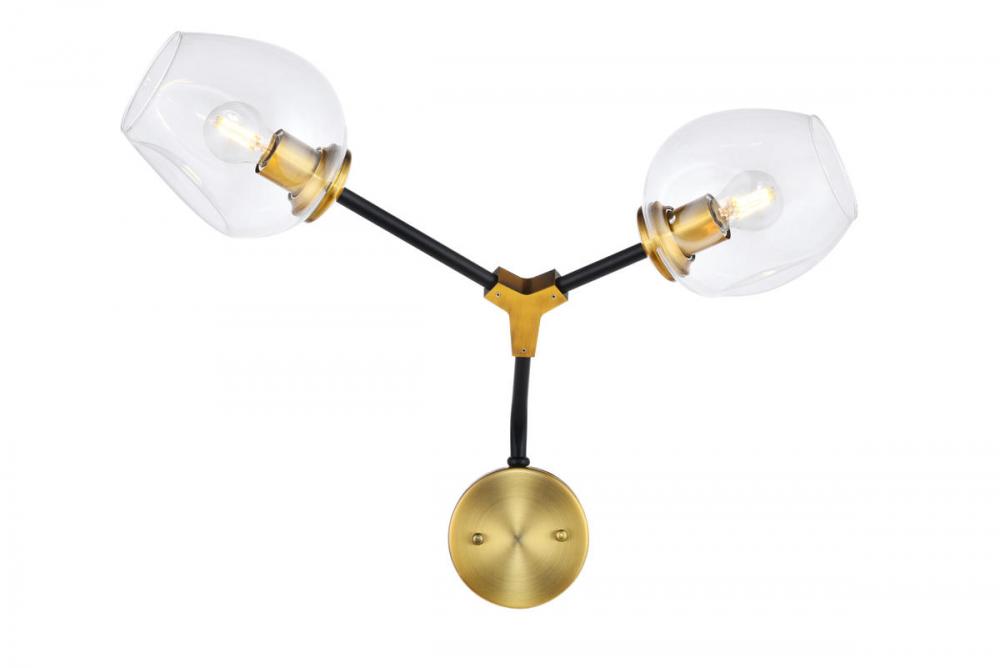 Cavoli 2 light in Light Antique Brass and Flat Black Wall sconce