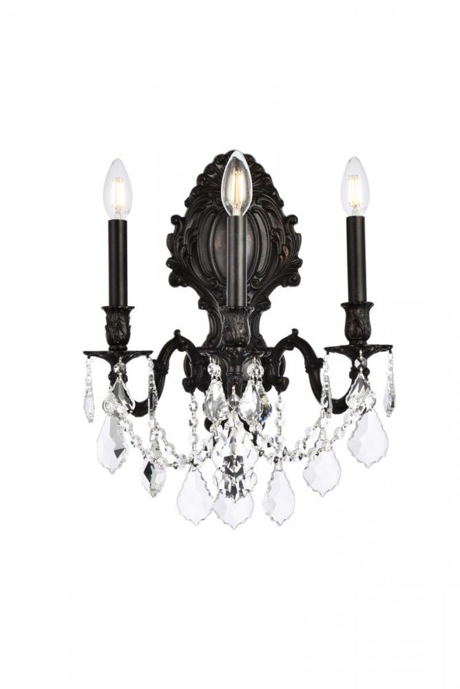 Monarch 3 light Dark Bronze Wall Sconce Clear Royal Cut Crystal