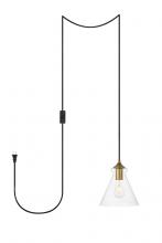 Elegant LDPG2244BR - Destry 1 Light brass plug-in Pendant With Clear Glass