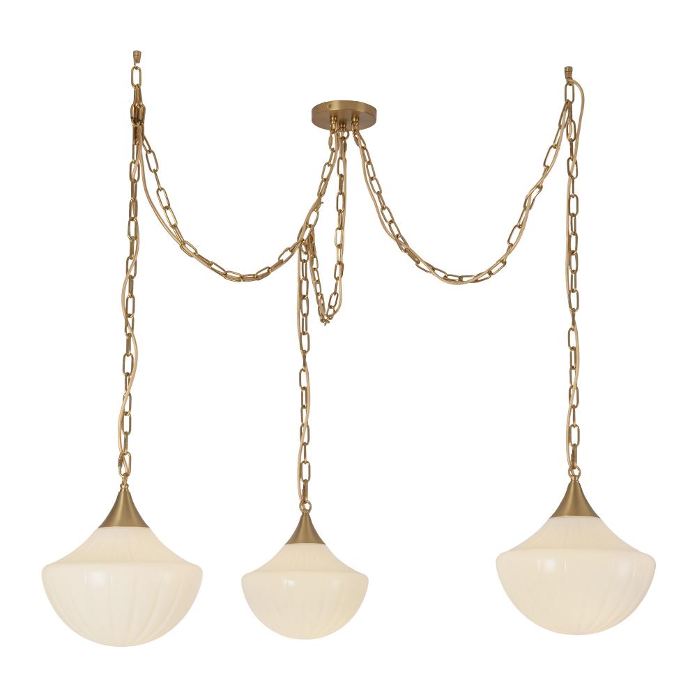 Farrah 3-Light Brushed Gold/Glossy Ribbed Opal Glass Socket Multi Pendant